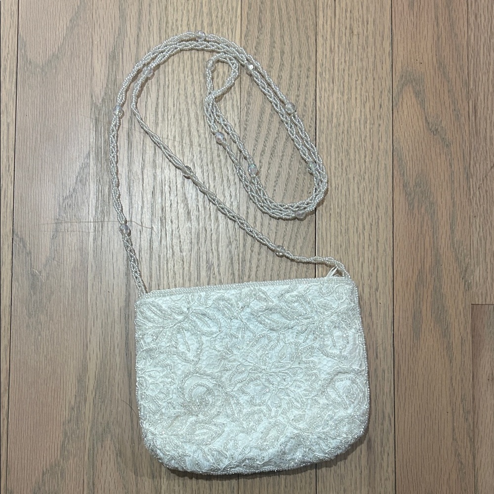 Elegant White Beaded Women's Bag